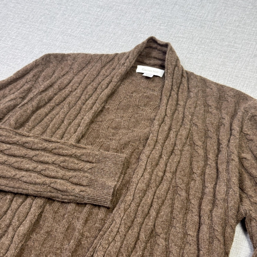 Garnet Hill Cardigan Sweater Womens XS Brown 100% Cashmere Cable-Knit Open